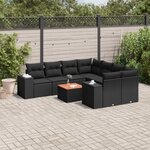 vidaXL Salon de jardin 9 Pièces avec coussins noir résine tressée