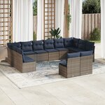 vidaXL Salon de jardin avec coussins 12 Pièces gris résine tressée