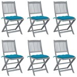 vidaXL Chaises pliables d'extérieur lot de 6 et coussins Bois d'acacia