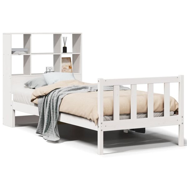 vidaXL Lit bibliothèque sans matelas blanc 90x200cm bois de pin massif