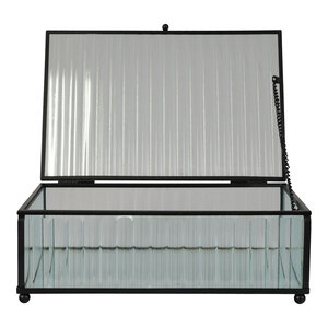 Boîte noire rectangulaire avec couvercle en verre et métal 20 x 13 x 7 cm