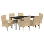vidaXL Set de jardin 7 pièces avec coussins en poly rotin beige