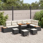 Ensemble de canapé de jardin 10 pièces avec coussins noir poly rattan acacia