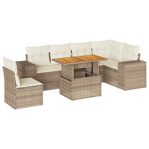 vidaXL Salon de jardin avec coussins 7 Pièces beige résine tressée