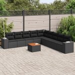 vidaXL Salon de jardin 10 Pièces avec coussins noir résine tressée