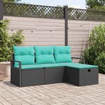 vidaXL Ensemble de Canapés 4 Pièces Noir et turquoise polyrotin
