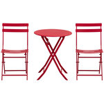 Salon de jardin bistro pliable - table ronde Ø 60 cm avec 2 chaises pliantes - métal thermolaqué rouge