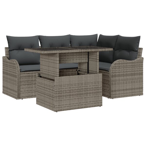 Ensemble de Canapés de Jardin 5 pièces avec Coussins Gris Poly Rattan vidaXL