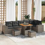vidaXL Ensemble de canapé de jardin 9 Pièces Gris polyrotin