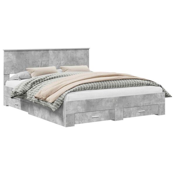 vidaXL Cadre de lit Gris béton 160 x 200 cm Bois d'ingénierie