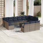 vidaXL Salon de jardin avec coussins 14 Pièces gris résine tressée