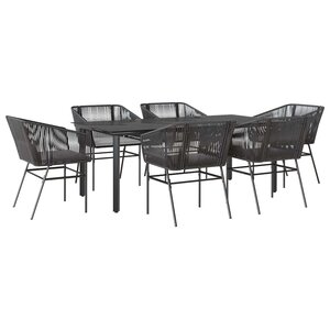 vidaXL Ensemble à manger de jardin coussins 7Pièces noir poly rotin verre