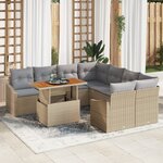 vidaXL Ensemble de jardin 9 pièces avec coussins en rotin beige et acacia