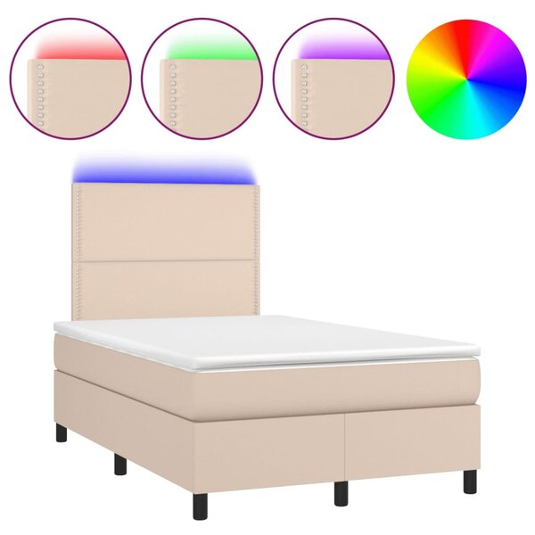 vidaXL Sommier à lattes de lit avec matelas LED cappuccino 120x190 cm