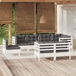 vidaXL Salon de jardin 8 Pièces avec coussins blanc bois de pin massif