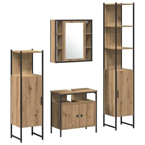 vidaXL Ensemble de mobilier de salle de bain 4 Pièces Chêne artisanal