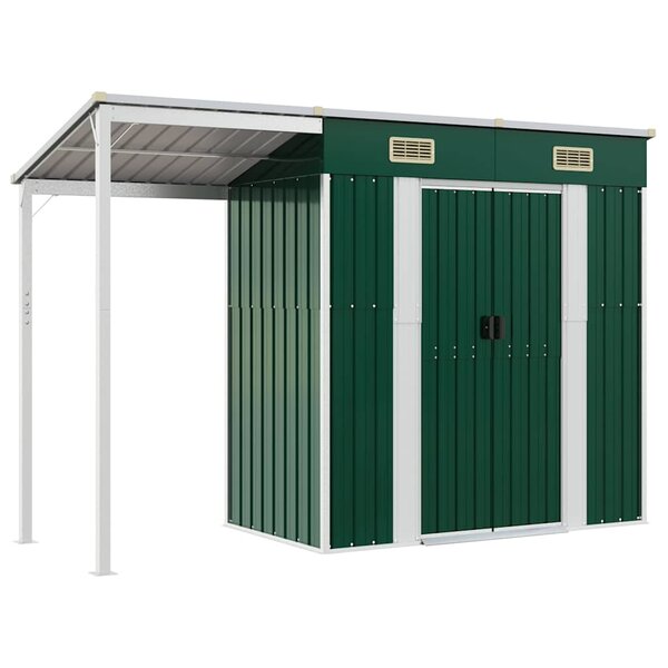 vidaXL Abri de jardin avec toit prolongé vert 277x107x181 cm acier