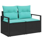 vidaXL Ensemble de canapé de jardin avec coussin 7 Pièces Noir Poly rotin