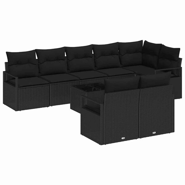 vidaXL Ensemble de canapé de jardin avec coussin 9 Pièces Noir polyrotin