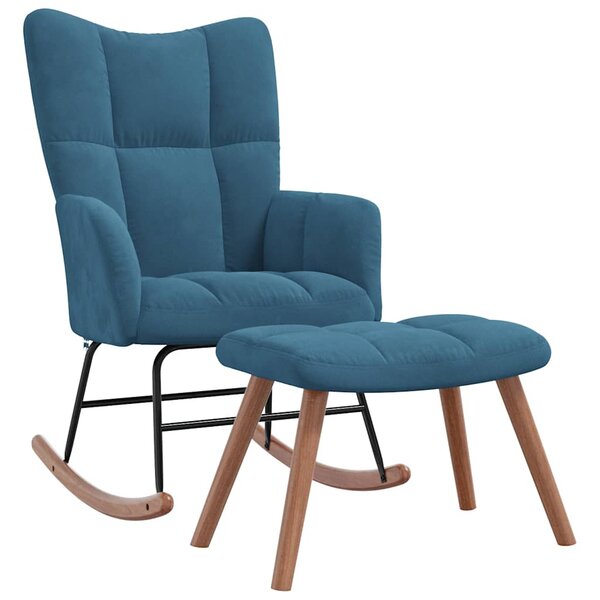 vidaXL Chaise à bascule avec tabouret en velours bleu