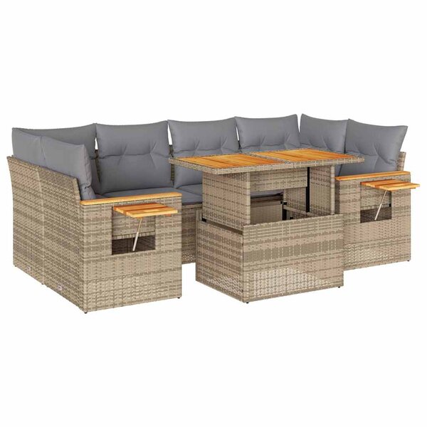 vidaXL Salon de jardin avec coussins 7 Pièces beige résine tressée acacia
