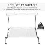 Bain de soleil 2 places lit de jardin design contemporain toit réglable 2 roulettes 2 oreillers acier époxy polyester crème