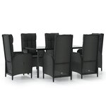 vidaXL Ensemble à manger de jardin coussins 7Pièces Noir Résine tressée