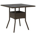 vidaXL Table de jardin avec dessus en verre marron résine tressée