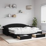 vidaXL Lit de jour avec gigogne et tiroirs noir 90x200 cm tissu