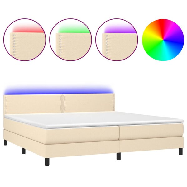 vidaXL Sommier à lattes de lit et matelas et LED Crème 200x200cm Tissu