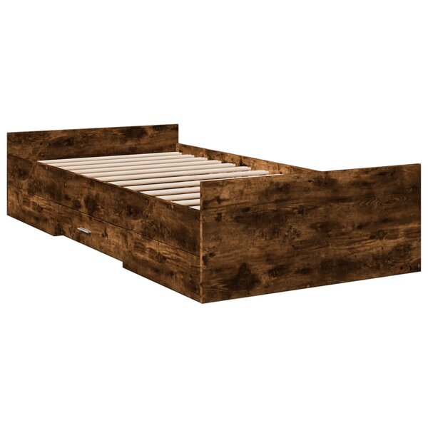 vidaXL Cadre de lit et tiroirs chêne fumé 90x190 cm bois d'ingénierie