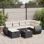 vidaXL Salon de jardin 7 Pièces avec coussins noir résine tressée