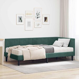 vidaXL Cadre de lit d'angle avec matelas 2 Pièces Vert Velours