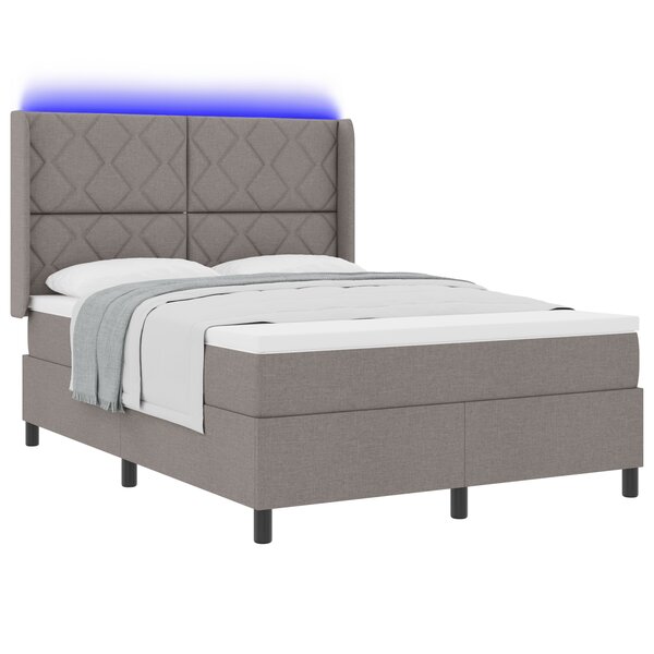 Lit Box Spring vidaXL avec matelas et LED Taupe 140x200 cm en tissu