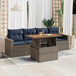 vidaXL Salon de jardin 5 Pièces avec coussins gris résine tressée
