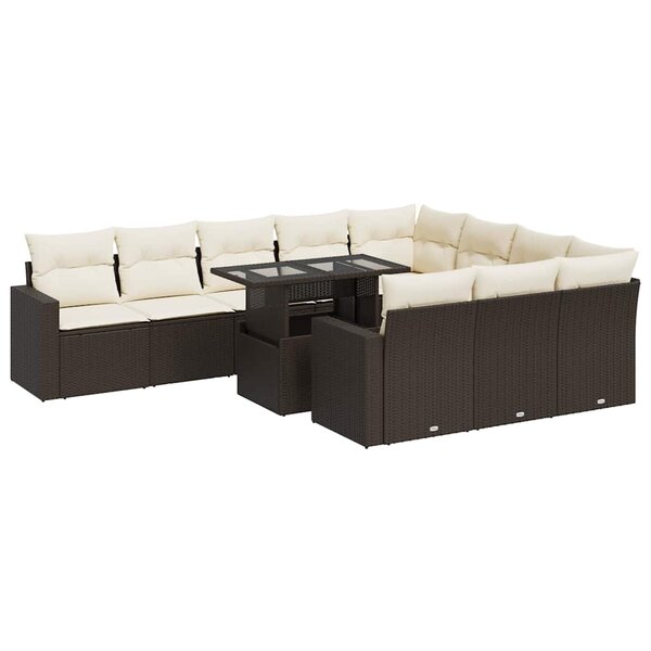 vidaXL Salon de jardin et coussins 11 Pièces marron résine tressée