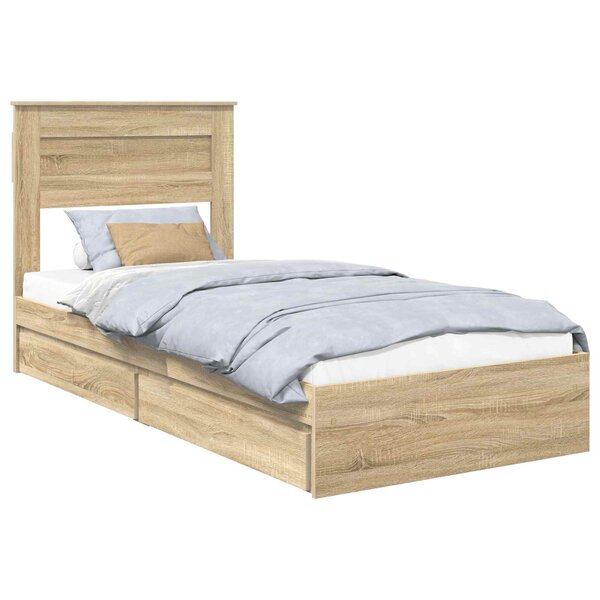 vidaXL Lit de Rangement Chêne Sonoma 90 x 200 cm Bois d'ingénierie