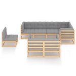 vidaXL Salon de jardin 8 Pièces avec coussins Bois de pin massif