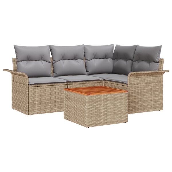 Ensemble de Canapés de Jardin 5 Pièces avec Coussins Beige Rotin Synthétique Acacia