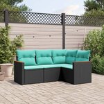 vidaXL Salon de jardin 4 Pièces avec coussins noir résine tressée