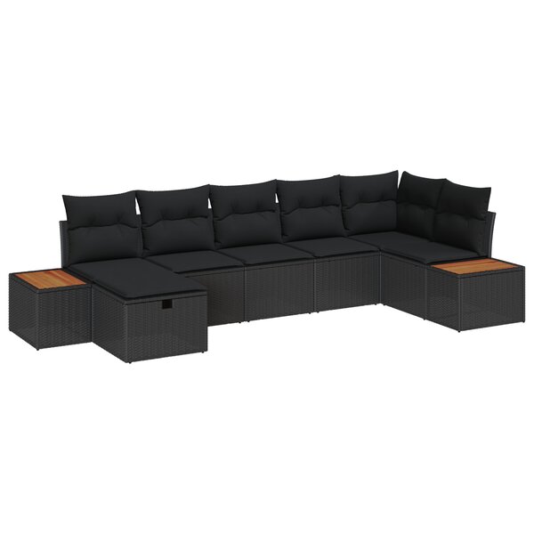 vidaXL Ensemble de canapés de jardin 7 pièces avec coussins en poly rotin noir