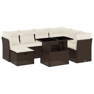 vidaXL Salon de jardin 8 Pièces avec coussins marron résine tressée