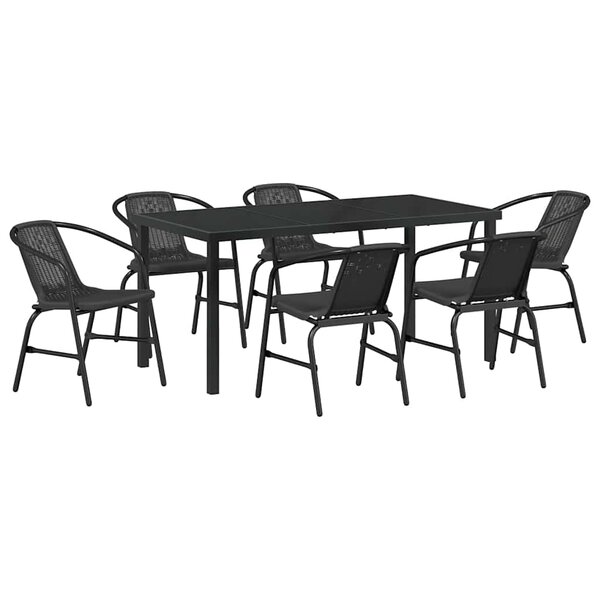 vidaXL Ensemble de salle à manger pour jardin 7 Pièces Noir Poly rotin