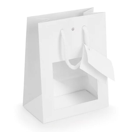 Sac vitrine pelliculé mat blanc à poignées cordelières 11 4 x 14 6 x 6 4 cm (lot de 25)