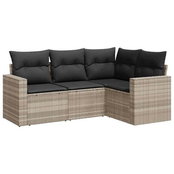 vidaXL Salon de jardin 4 Pièces avec coussins gris clair résine tressée