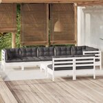 vidaXL Salon de jardin 9 Pièces avec coussins blanc bois de pin massif