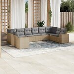 vidaXL Salon de jardin avec coussins 10 Pièces beige résine tressée