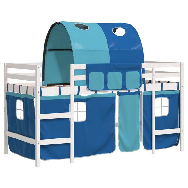 vidaXL Lit mezzanine enfants avec tunnel sans matelas bleu 90x190 cm