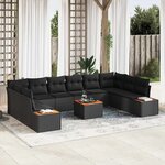 vidaXL Ensemble de canapé de jardin avec coussin 10 Pièces Noir Polyrotin