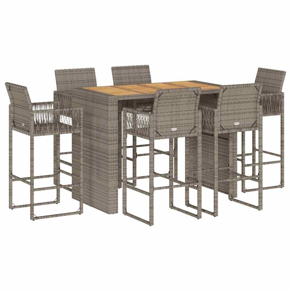 vidaXL Ensemble de bar de jardin 7 Pièces sans coussins gris poly rotin